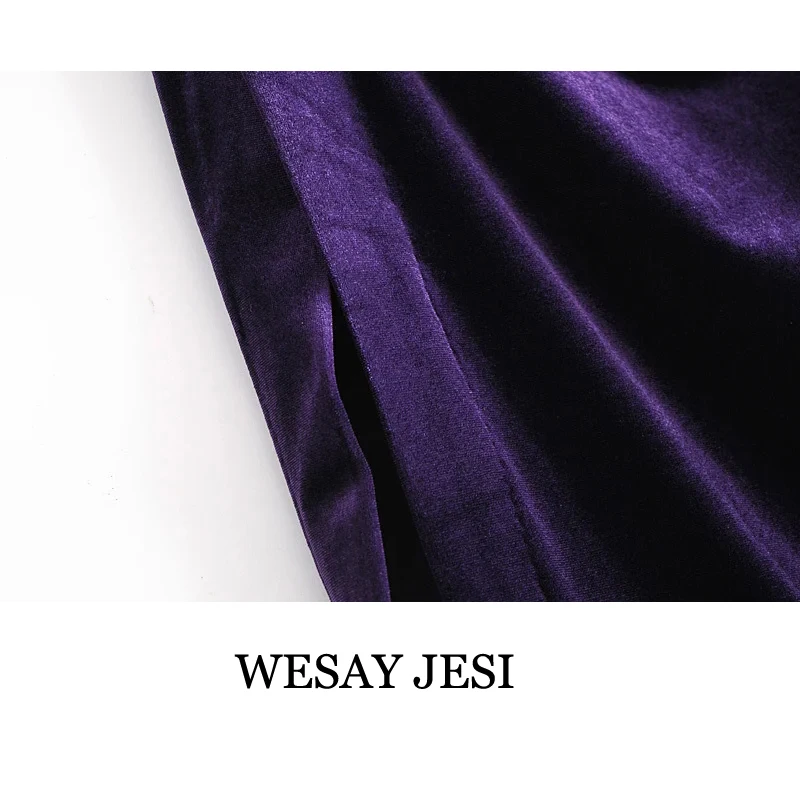 

WESAY JESI Women 2021 Chic Fashion Pleated Velvet Side Slit Midi Pencil Skirt Vintage High Waist Back Zipper Female Skirts Mujer