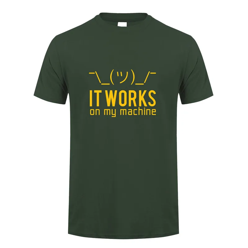 Летние мужские футболки, Забавные футболки с надписью «Geek It works on my machine», мужские хлопковые футболки с коротким рукавом и компьютерным программатором, OZ-148 - Цвет: Forest green