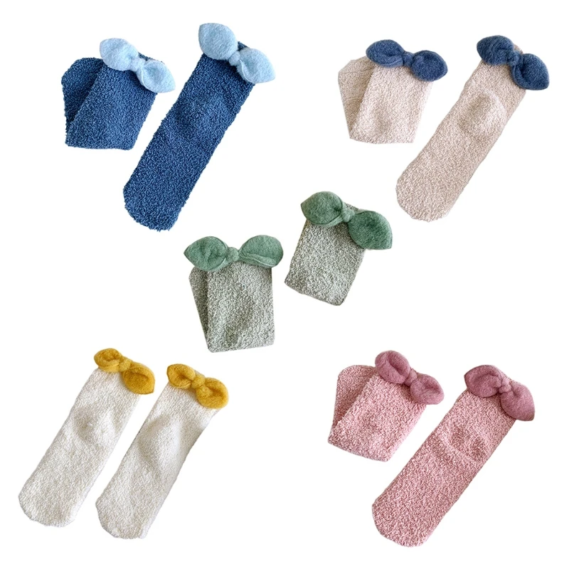 

MXMA корейский стиль женские милые однотонные Пушистые Носки для сна милые конфетные Цвета Бант зимние Утепленные пушистые коралловые барха...