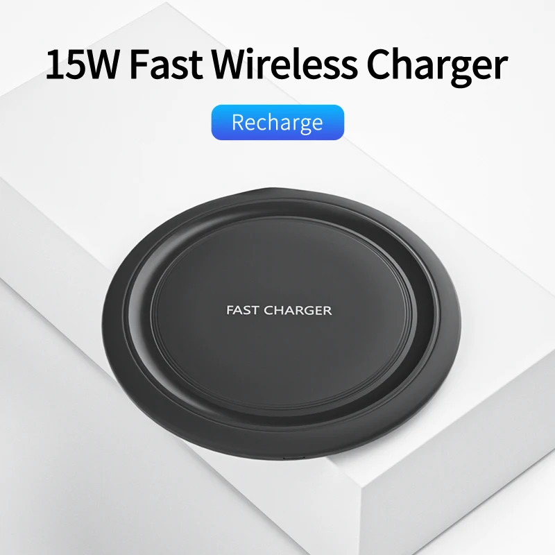 

15W Wireless Charger Adapter for IPhone 11 12 Samsung Xiaomi Universal Fast Charging Pad with Type C Cable Black and White