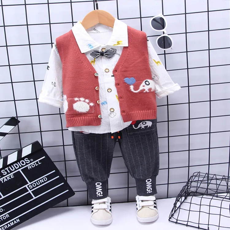 Baby Boys Girls 3PCS Clothing Sets Infant Clothes Kids Cartoon Elephant Vest + Shirt Pant Autumn Children Casual Suit | Детская одежда