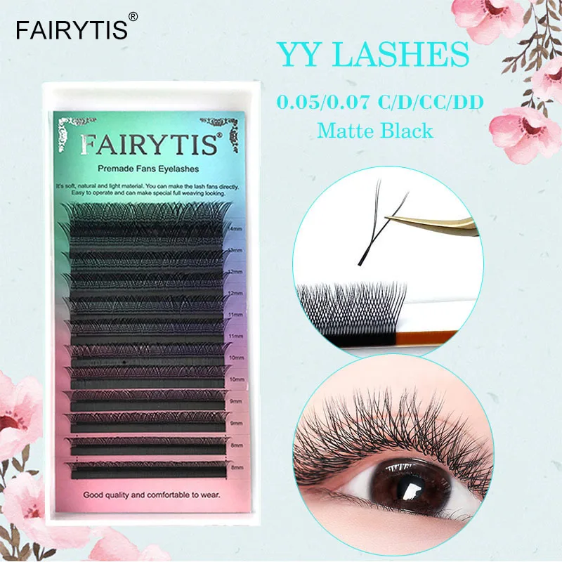 

FAIRYTIS 12 Lines YY Lashes C/D/CC/DD Curl Matte Black Individual Eyelash Extension 8-15mm Mix High Quality Soft Faux Lash Cils