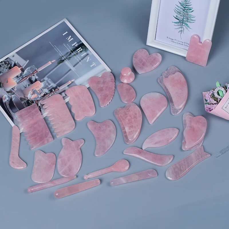 Инструмент для массажа лица нефритовый массажер Guasha натуральный розовый кварц