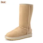 Женские повседневные зимние зимние сапоги до колена INOE из натуральной овчины, замши, овечьей шерсти, с меховой подкладкой, теплая обувь, водонепроницаемая