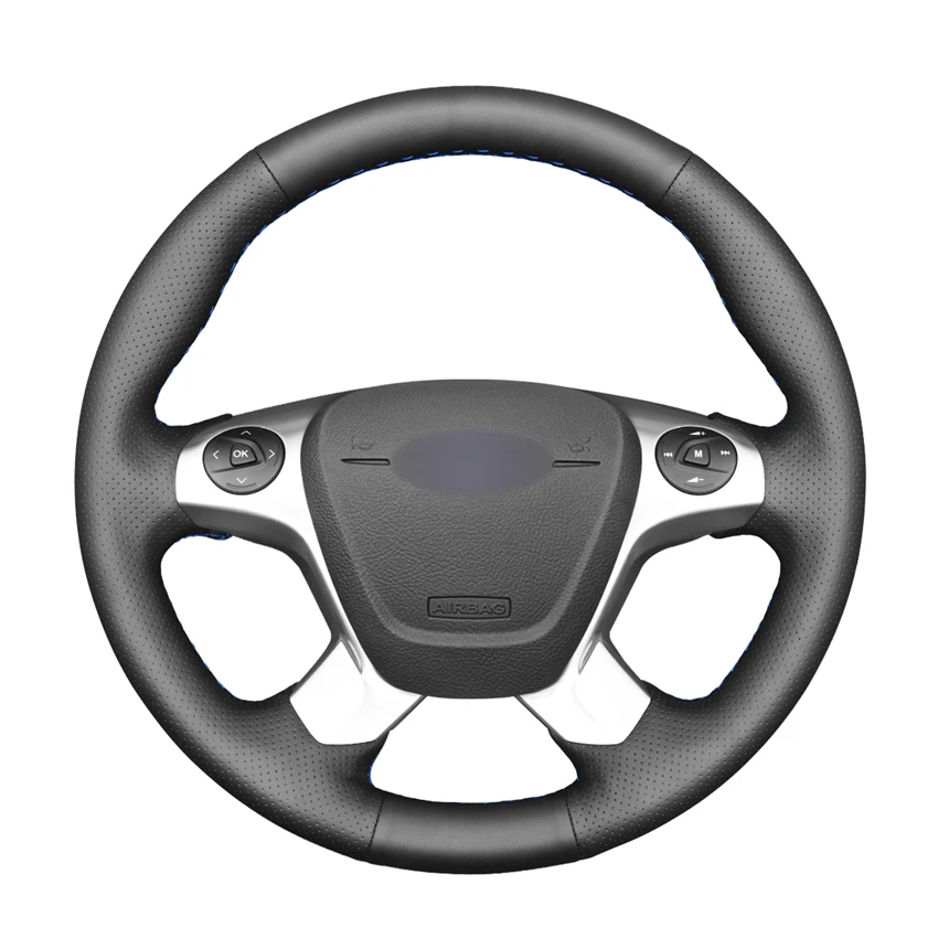 

Black PU Artificial Leather Car Steering Wheel Cover Braid for Ford Transit Connect Grand Tourneo Custom 2013 2014 2015-2000