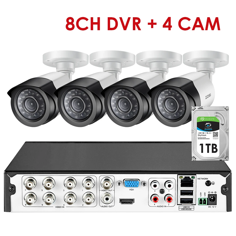 8CH x 4CAM x 1TB ZOSI безопасности Камера Системы 4ch/8ch CCTV Системы цифровой видеогеристратор обособленный для безопасности Системы 4CH 1 ТБ 4x1080 P безопасности Камера 2.0mp Камера DIY Наборы - Цвет: 8CH x 4CAM x 1TB