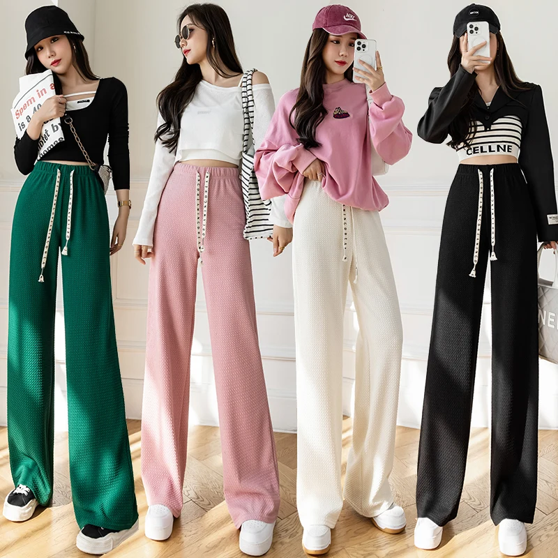

Real shot Puff pants spring 2022 high waist slim-hanging loose straight leg pants casual wide leg pants for women