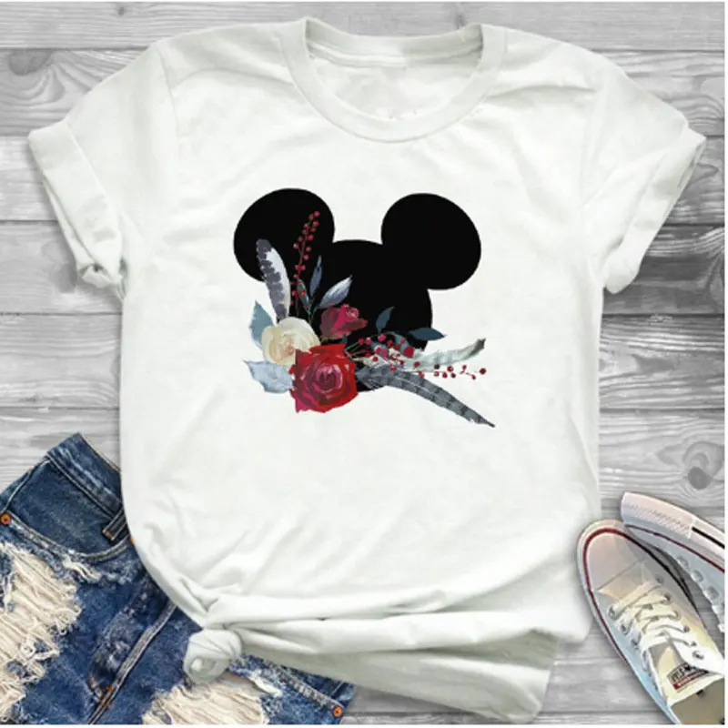Модные женские футболки с цветочным графическим рисунком для девочек милые