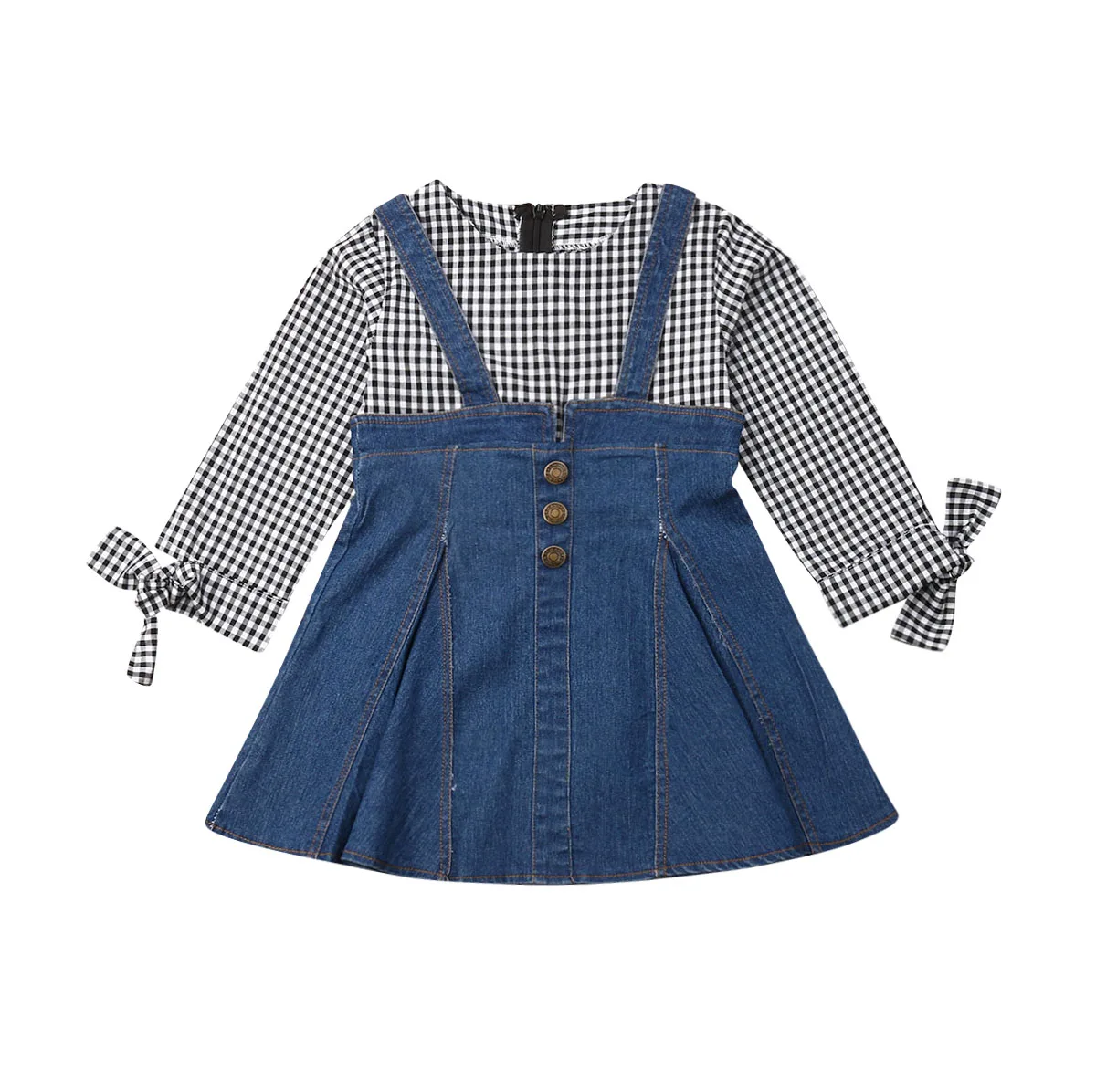 2019 новая одежда для малышей платья принцессы девочек в клетку с длинным рукавом