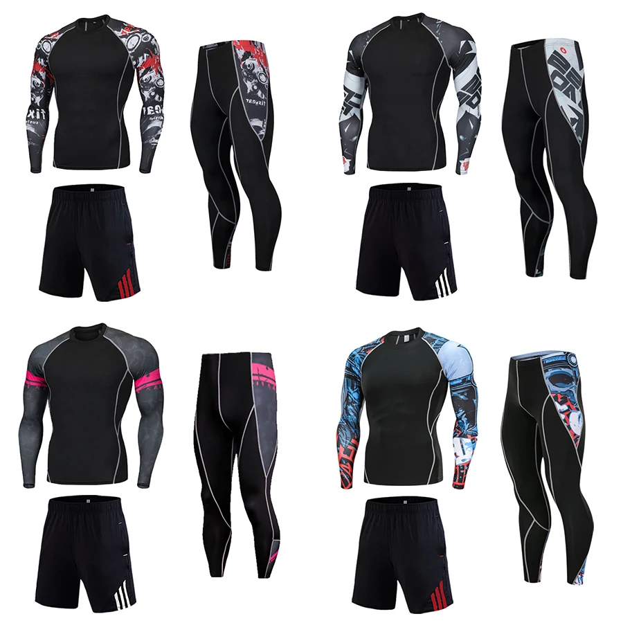 

Gym Joggers Men's Running Set Fitness Clothing Quick-Drying Compression Sports Suit High Quality Long Sleeves T-Shirt