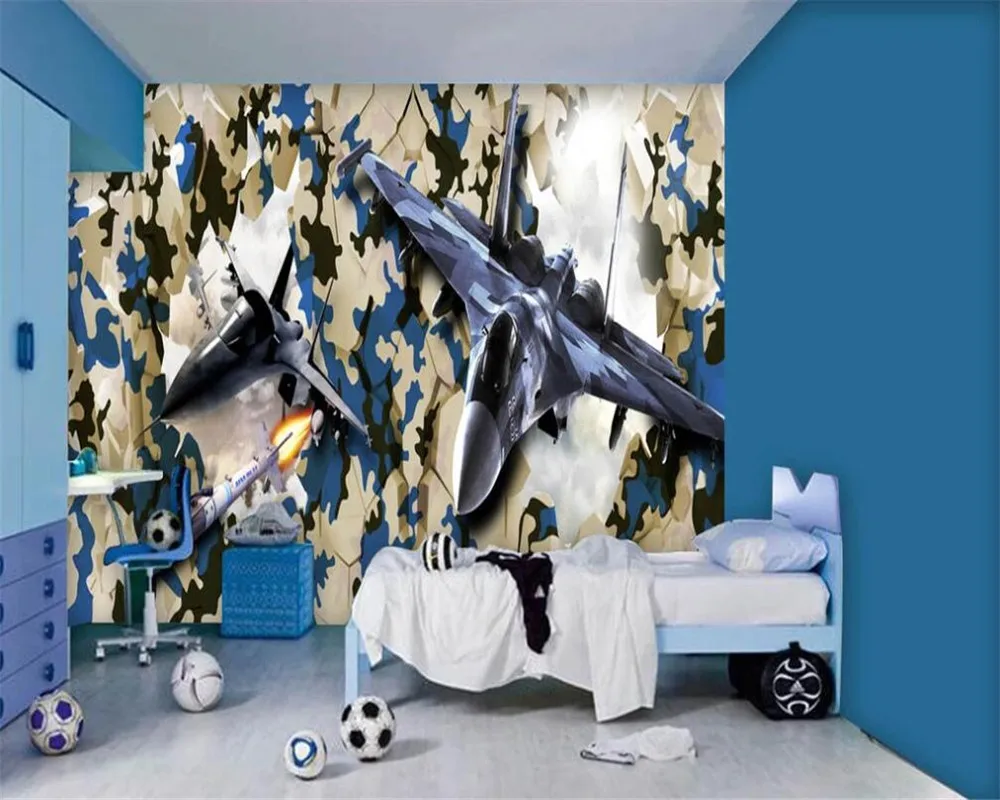 Настенные 3D обои на заказ самолет разбивает стену в баре ресторане детской