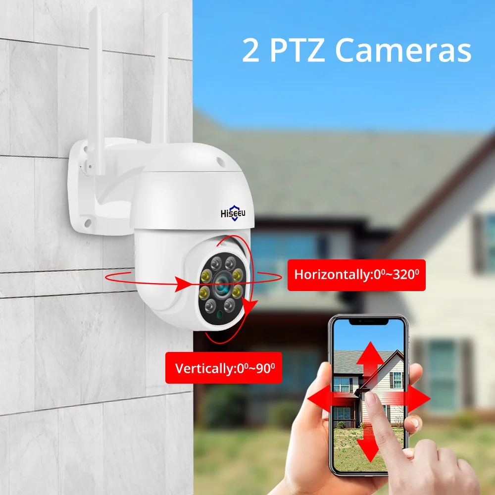 hiseeu wireless 8ch 4pcs 3mp two way audio security ptz 5x digital zoom outdoor bullet wifi ip cameras waterproof cctv kit free global shipping