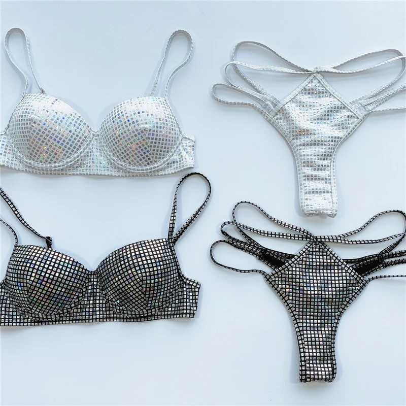 

Sequins Solid Color Ladies Swimsuit Split Swimsuit Beach Swimwear Vacation Swimwear 2-piece Set Bikini