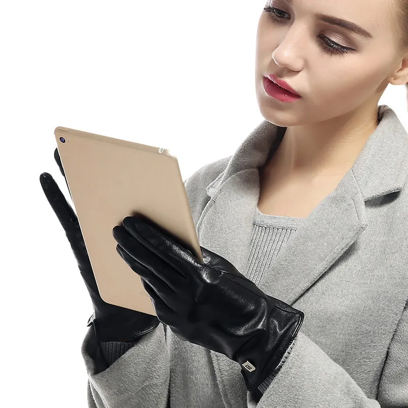 

Перчатки из натуральной овечьей кожи для мужчин и женщин, теплые и бархатные, с возможностью работы с сенсорным экраном, для вождения, Осень-...