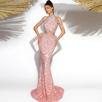 new glitter luxury elegant two pieces prom dresses sequins sparkling women long mermaid evening party pageant gowns custom made