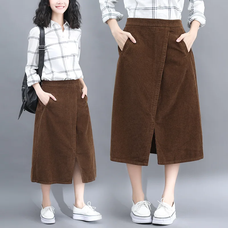 Faldas mujer moda Осенняя новая юбка versa Вельветовая юбка большого размера Женская faldas largas mujer