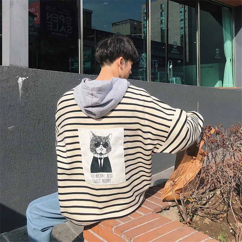 Повседневная Толстовка Мужская толстовка осенне зимние толстовки в полоску с