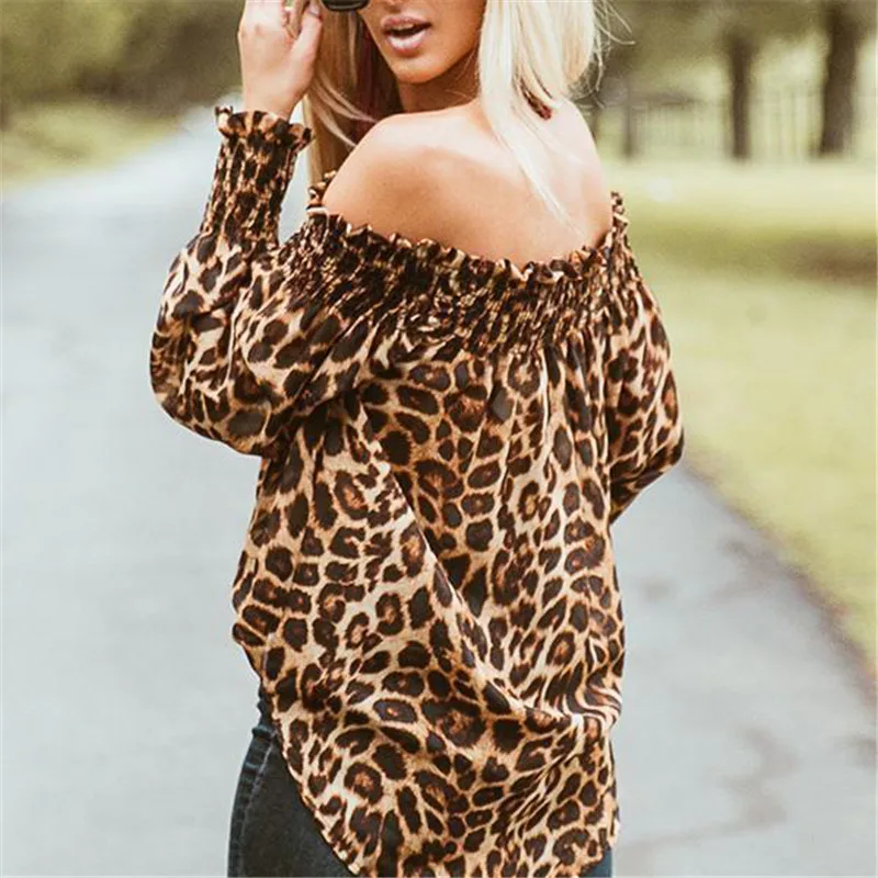 Женская одежда с леопардовым принтом Весенняя Сексуальная рубашка длинными