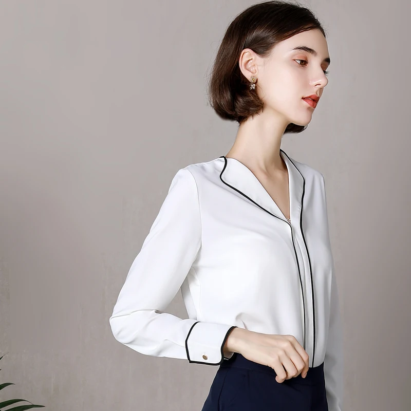 

Chiffon Blouses for Women 2021 Spring New Young Slimming V-Neckline Shirt Female Temperament Ol Design Sense Undershirt