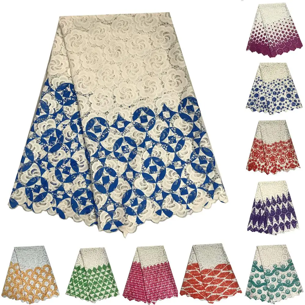 5 ярдов белая и фиолетовая кружевная ткань Африканская Свадебная африканская