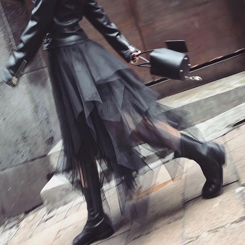 

Осень-зима 2020, новая сетчатая юбка средней длины, необычная юбка с высокой талией DQ1212