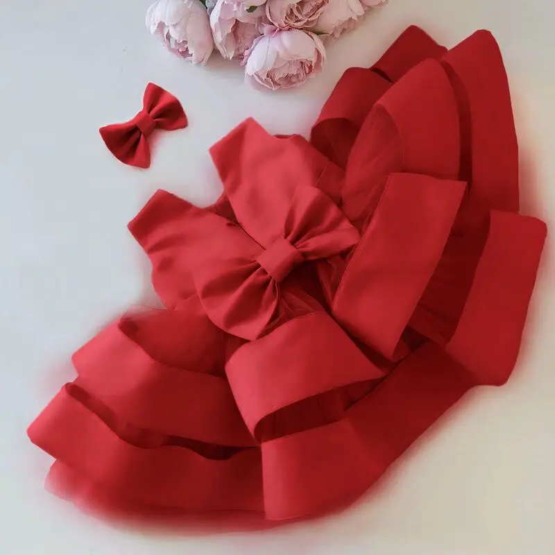 

Красное платье для девочек, Рождественская красная одежда, платье на 1-й день рождения для маленьких девочек 12M 24M, платье принцессы для новор...