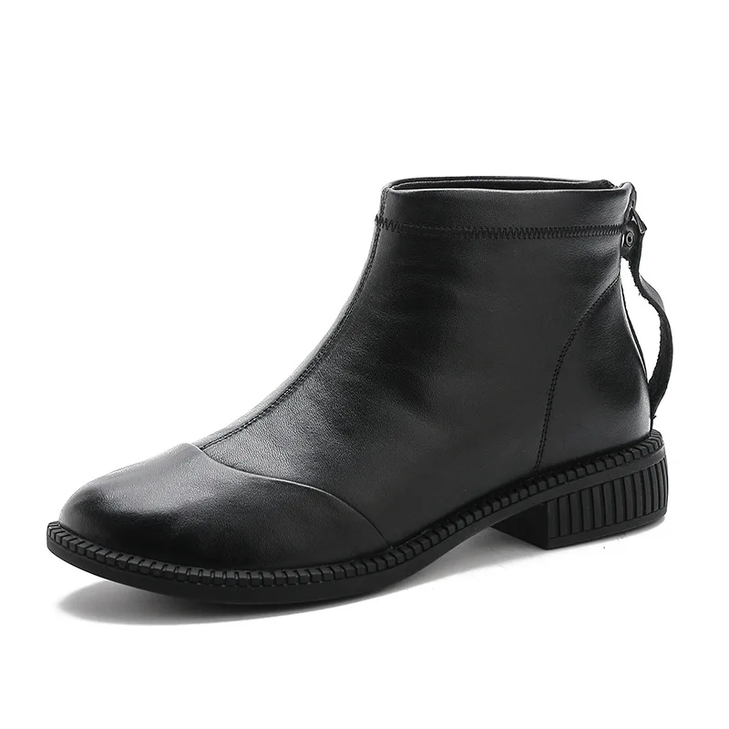 

Xiuteng New Autumn Winter Chelsea Boots Women Genuine Leather Back Zipper Warm Shoes Boots Non-slip Women Ankle Boots