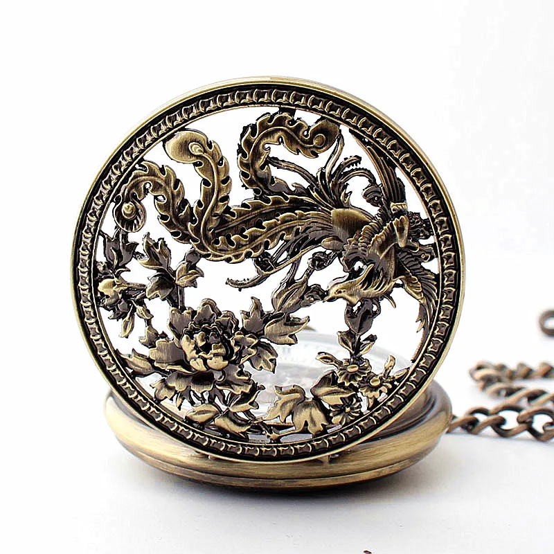 Exquisite Bird Flower Hollow Relief Mechanical Pocket Watch Vintage Steampunk Fob Chain Men's Watch The Best Holiday Gift