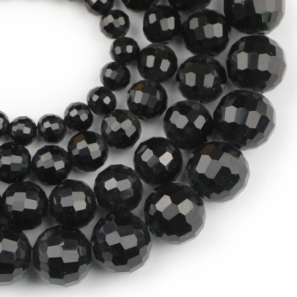 

YHBZRET Faceted Black Glass Beads 6/8/10/12MM Round ball Loose beads for Jewelry bracelet necklace making DIY Accessories