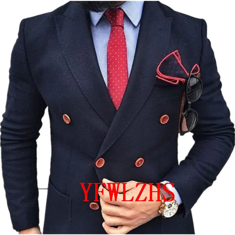 

Handsome Double-Breasted Groomsmen Peak Lapel Groom Tuxedos Men Suits Wedding/Prom Best Blazer ( Jacket+Pants+Tie) B517