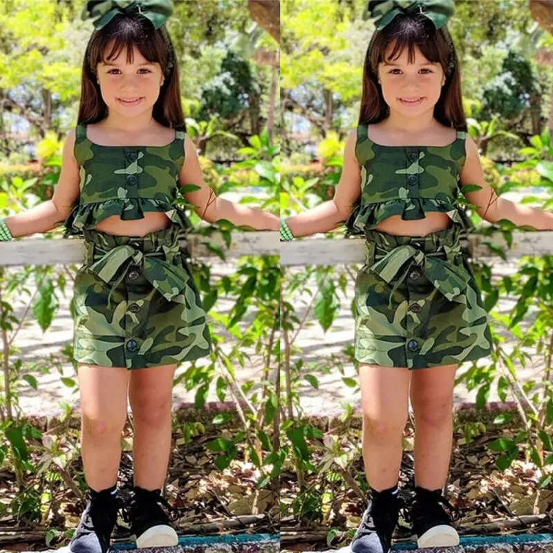 2 шт./комплект детский Камуфляжный топ и юбка|Комплекты одежды для девочек| |