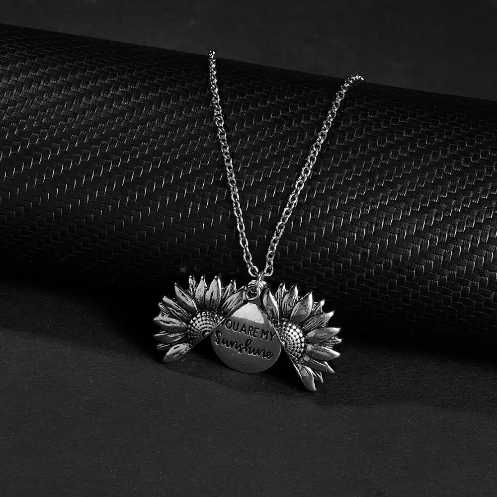 Gold and Silver Open Locket Necklace with Engraved You Are My Sunshine Sunflower Pendant - Unique Party Jewelry Gift image 3