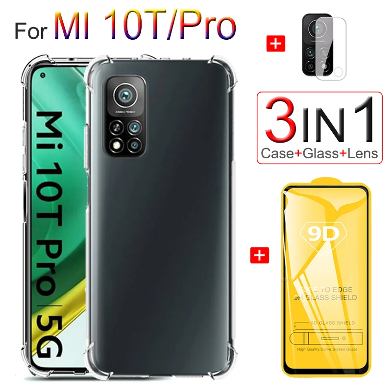 защитное стекло и прозрачный чехол для Xiaomi Mi 10T Pro силиконовый противоударный Lite