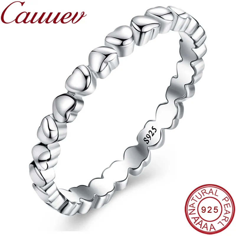 Cauuev 925 100% цельное Стерлинговое Серебро любовь навсегда сердце кольцо на палец