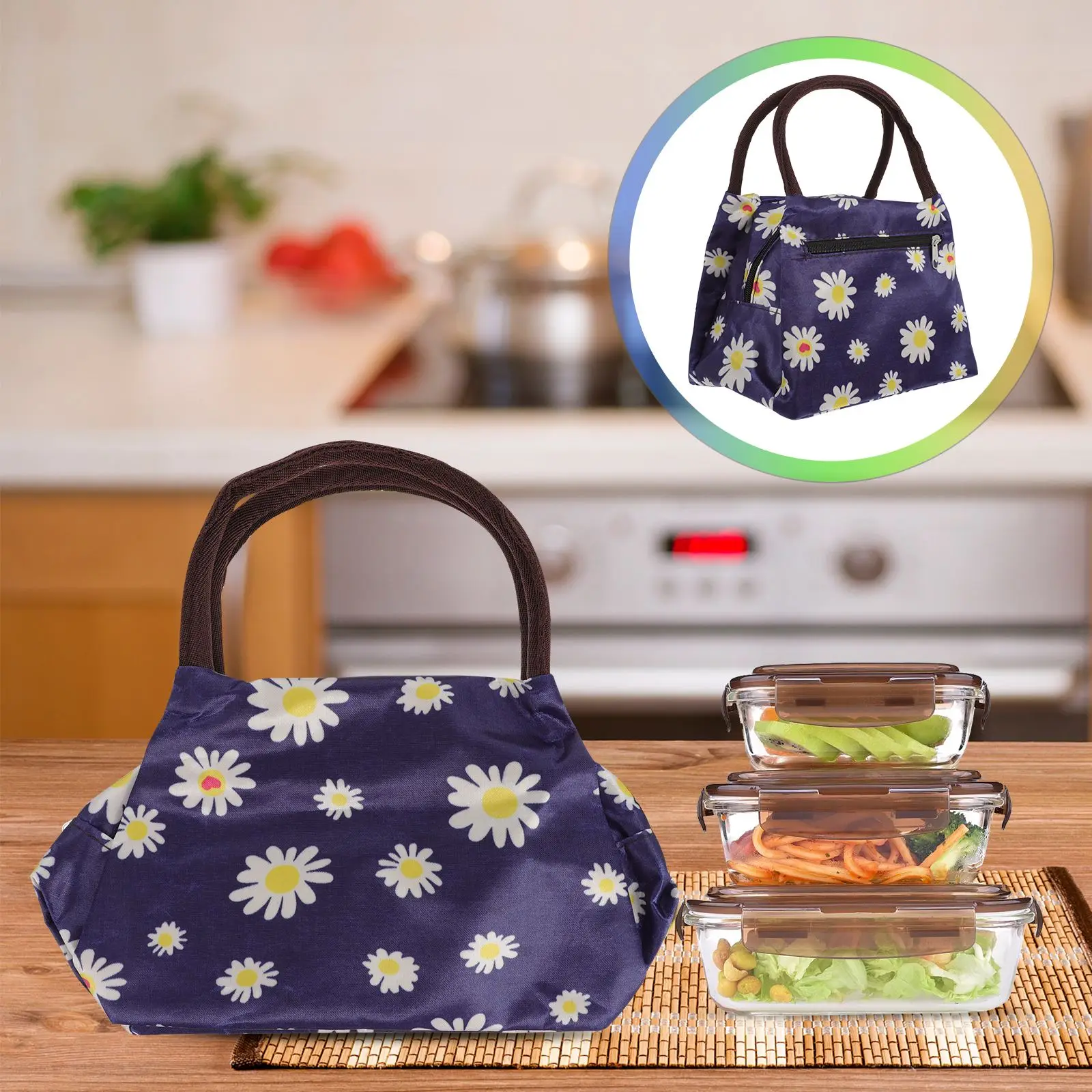 

1pc Floral Pattern Lunchbox Bag Portable Cute Meal Box Bag Bento Box Bag for School Picnic