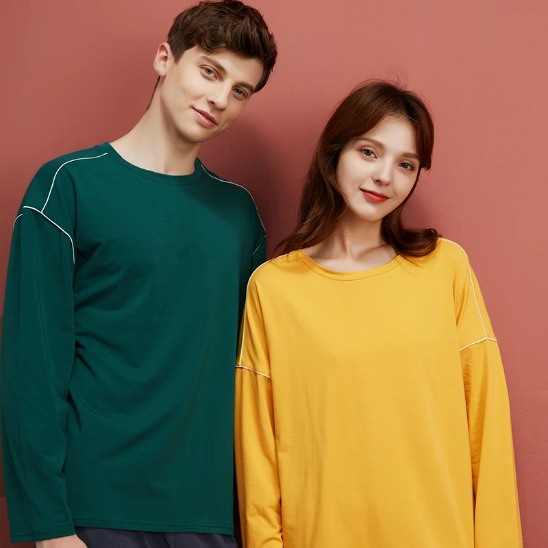 

Spring 2021 new men's pajamas cardigan button Lapel cotton comfortable loose men's lovers fashion home wear set