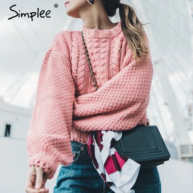 Simplee женская трикотажный пуловер Повседневный свободный рукав розовые пуловеры