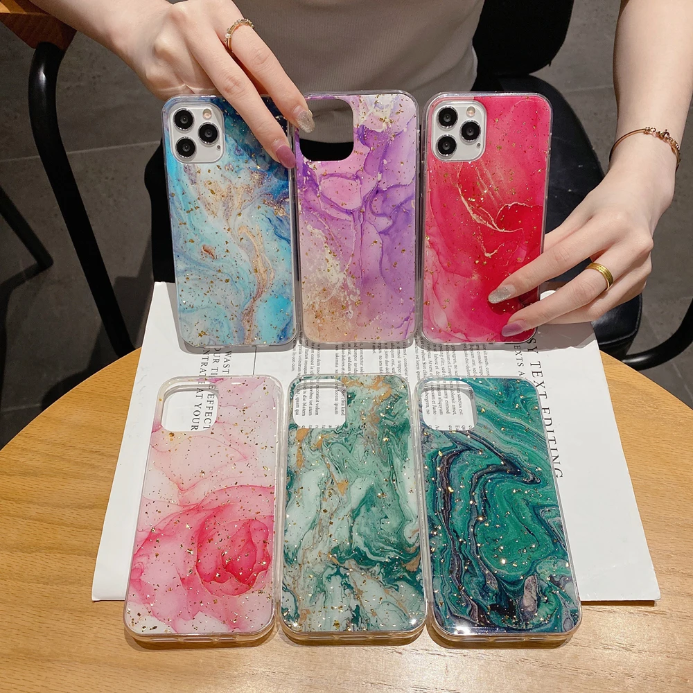

Marble Phone Case For iPhone 11 12 Pro XS Max Mini SE 2020 12 7 8 Plus X XS XR Case Transparent Color Full Clear Cover Soft Capa