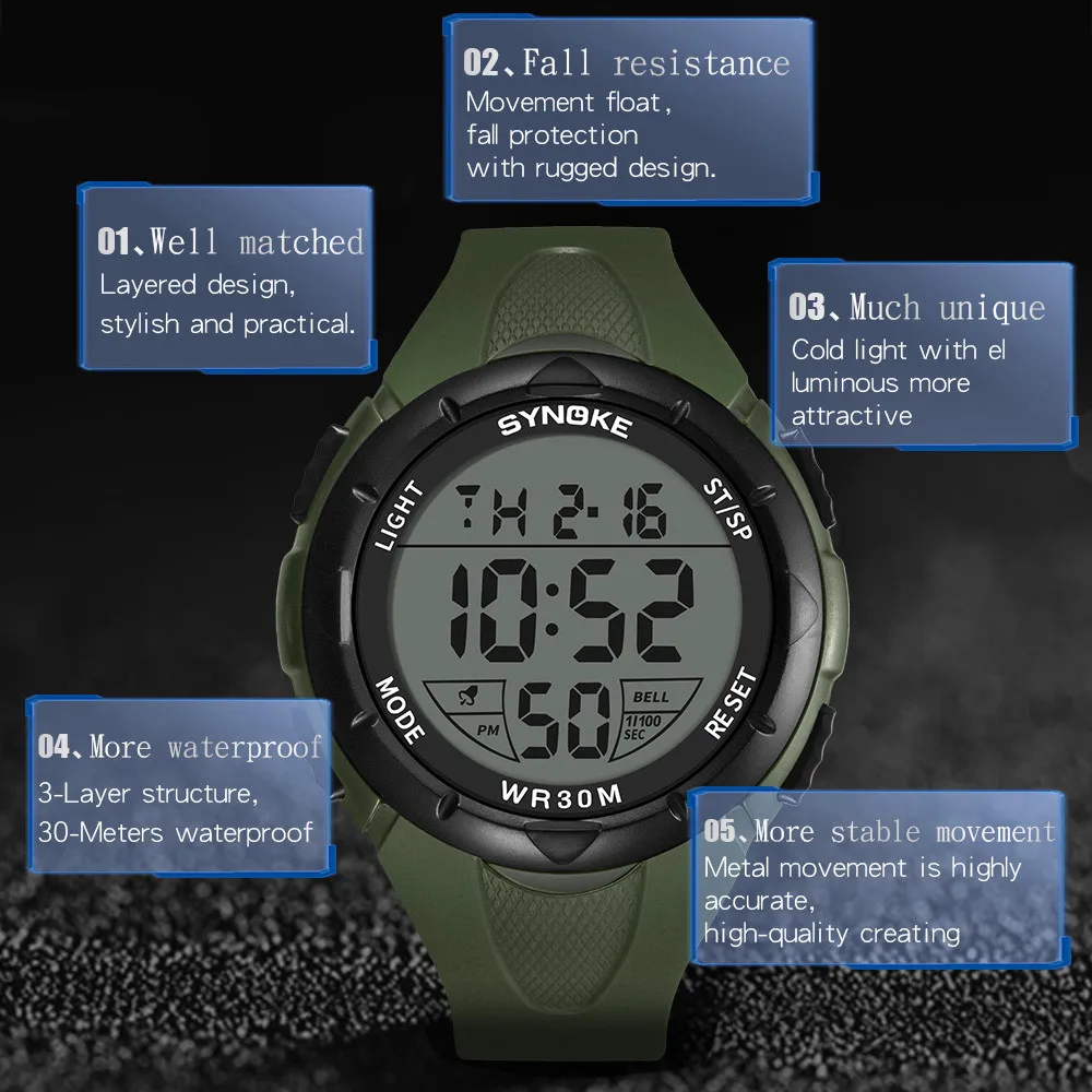 Часы наручные мужские светодиодные цифровые водонепроницаемые до 30 м - купить по