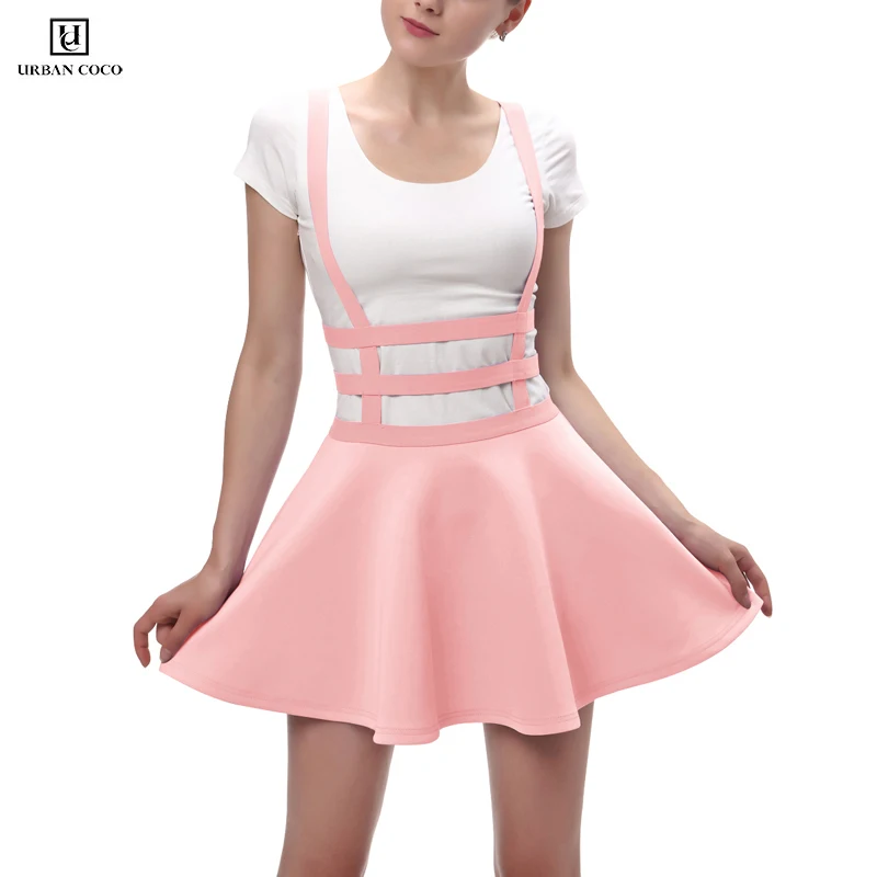 Женская однотонная плиссированная короткая юбка на подтяжках с эластичной