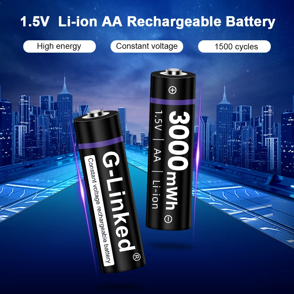G-линкд 1 5 V AA li-ion батарея 2A 3000mWh литий-ионный полимерный перезаряжаемый