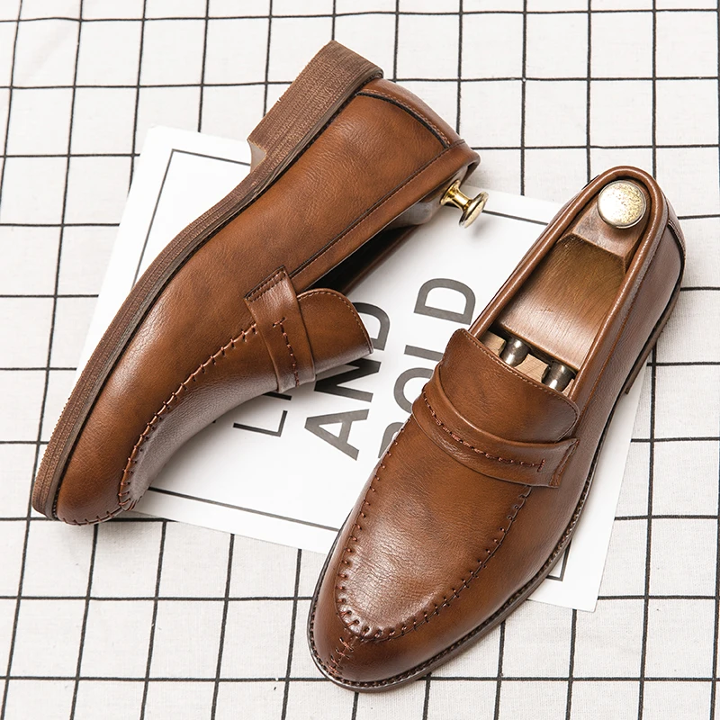 

Men's Leather Shoes Solid Color Soft Leather Business Classic Suits Shoes Lazy Slip-on Trend Casual Shoes Plus Size 38-47