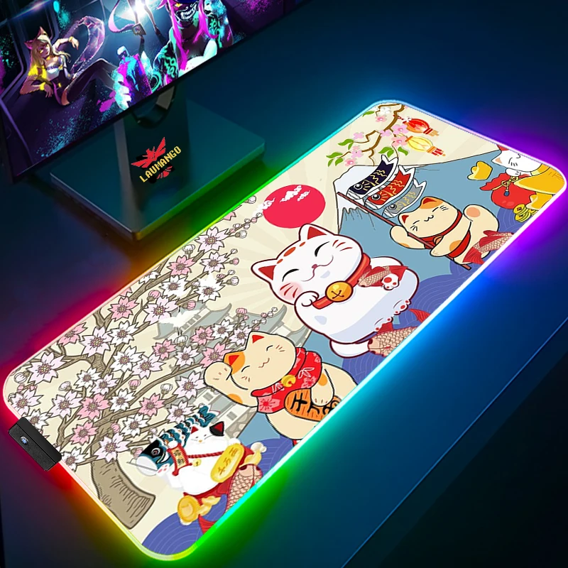 

Мультяшный светодиодный коврик для мыши RGB коврик для мыши геймерский коврик светящийся игровой коврик для мыши Plutus Cat Настольный коврик дл...