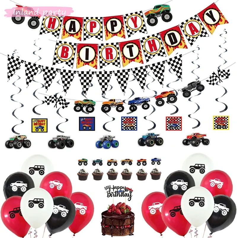 

Принадлежности для вечерние Monster Truck, веселая фотография, топперы для торта, подвесные наборы украшений и фотографий