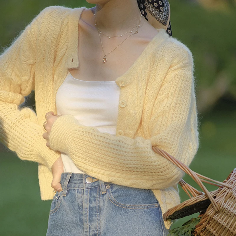 

Женский трикотажный кардиган с длинным рукавом, однобортный свободный свитер в Корейском стиле на осень