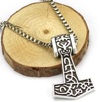 new double sided viking thors hammer pirate mens necklace fashion simple alloy pendant sweater chain