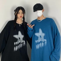 hip hop retro y2k aesthetic star print long sleeved t shirt for womens high street couple kpop emo punk oversized clothes tops