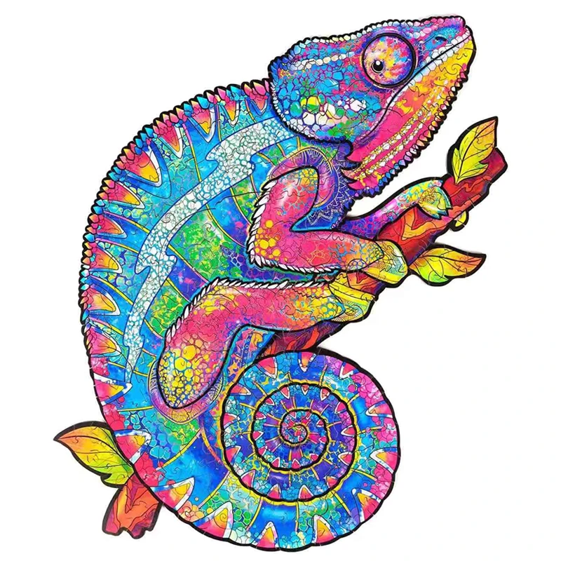

Unique Wooden Animal Jigsaw Puzzles Mysterious Chameleon 3D DIY Puzzle For Adults Kids Educational Fabulous Gift Montessori Toy