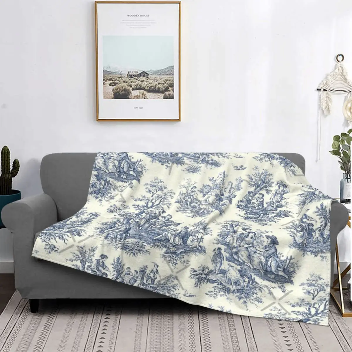 

Manta de pícnic de Toile francés azul, a cuadros para cama colcha, manta para sofá, sudadera con capucha, alfombra de oración Is