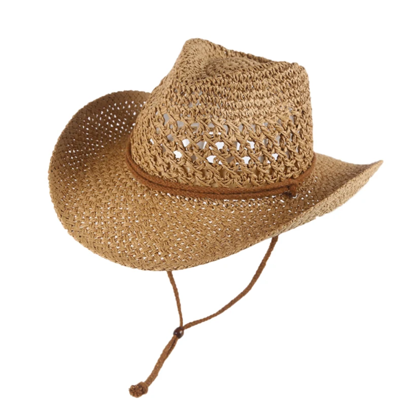 

Summer straw sun hat 100% handmade men's and women's western cowboy hat wide brim Panama hollow breathable jazz hat beach hat